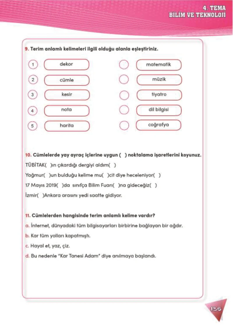 4. Sınıf Türkçe Ders Kitabı Cevapları Meb Yayınları 2 Sayfa 135