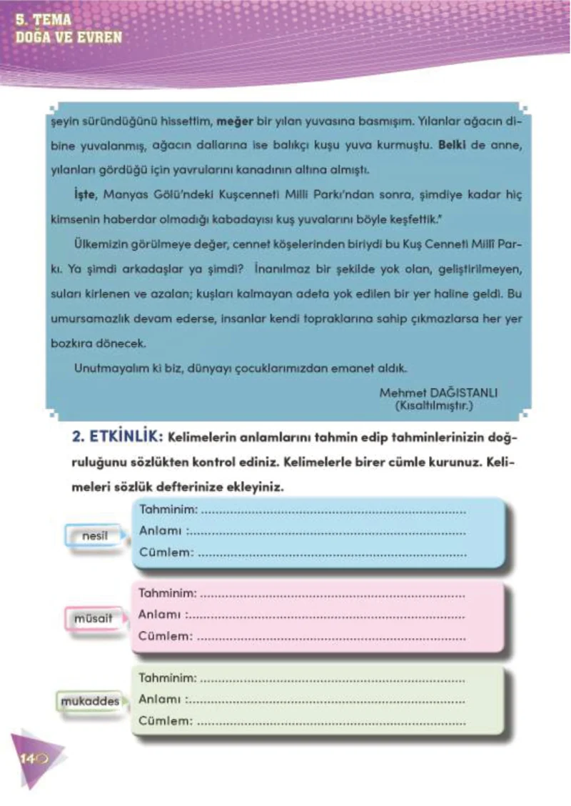 4. Sınıf Türkçe Ders Kitabı Cevapları Meb Yayınları 2 Sayfa 140