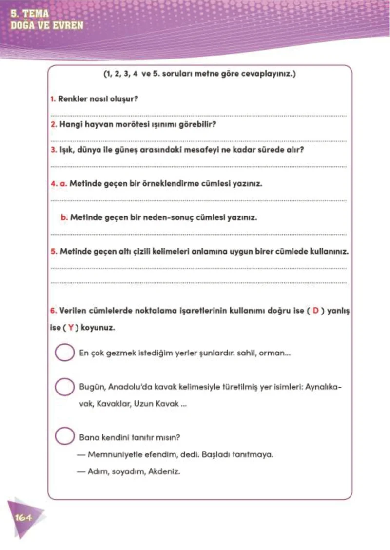 4. Sınıf Türkçe Ders Kitabı Cevapları Meb Yayınları 2 Sayfa 164