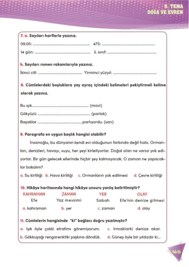 4. Sınıf Türkçe Ders Kitabı Cevapları Meb Yayınları 2 Sayfa 165