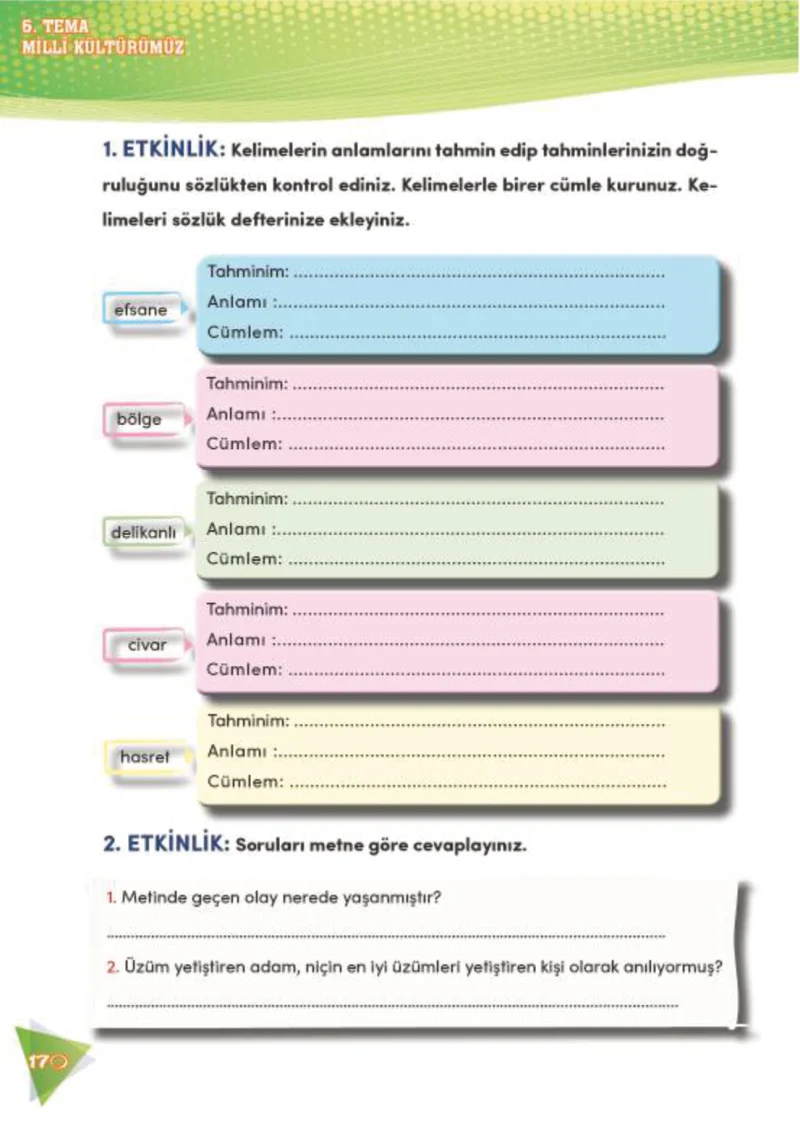 4. Sınıf Türkçe Ders Kitabı Cevapları Meb Yayınları 2 Sayfa 170