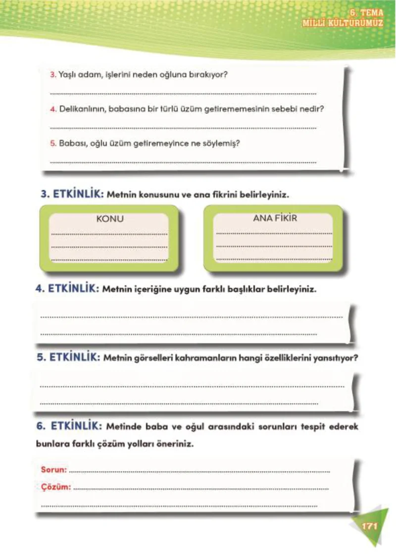 4. Sınıf Türkçe Ders Kitabı Cevapları Meb Yayınları 2 Sayfa 171