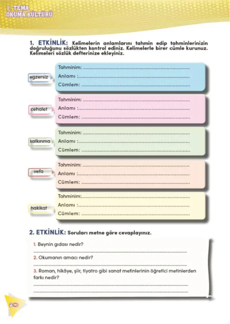 4. Sınıf Türkçe Ders Kitabı Cevapları Meb Yayınları 2 Sayfa 20