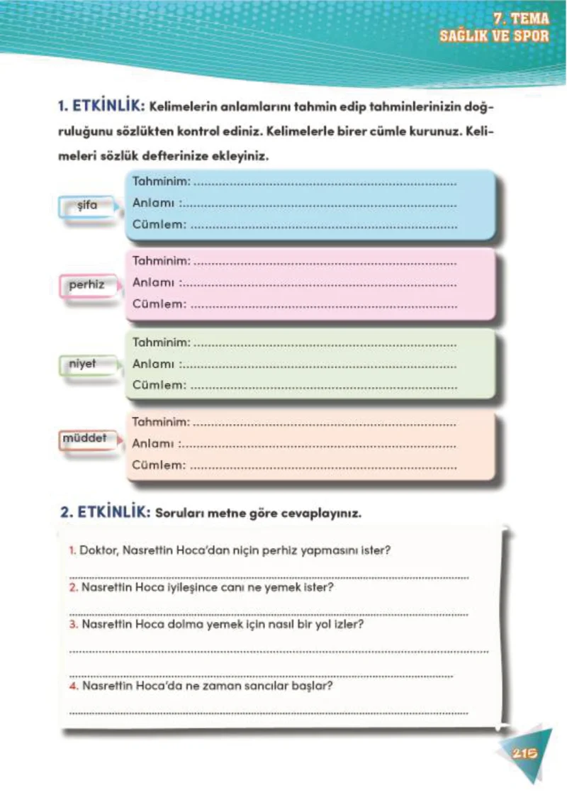 4. Sınıf Türkçe Ders Kitabı Cevapları Meb Yayınları 2 Sayfa 215