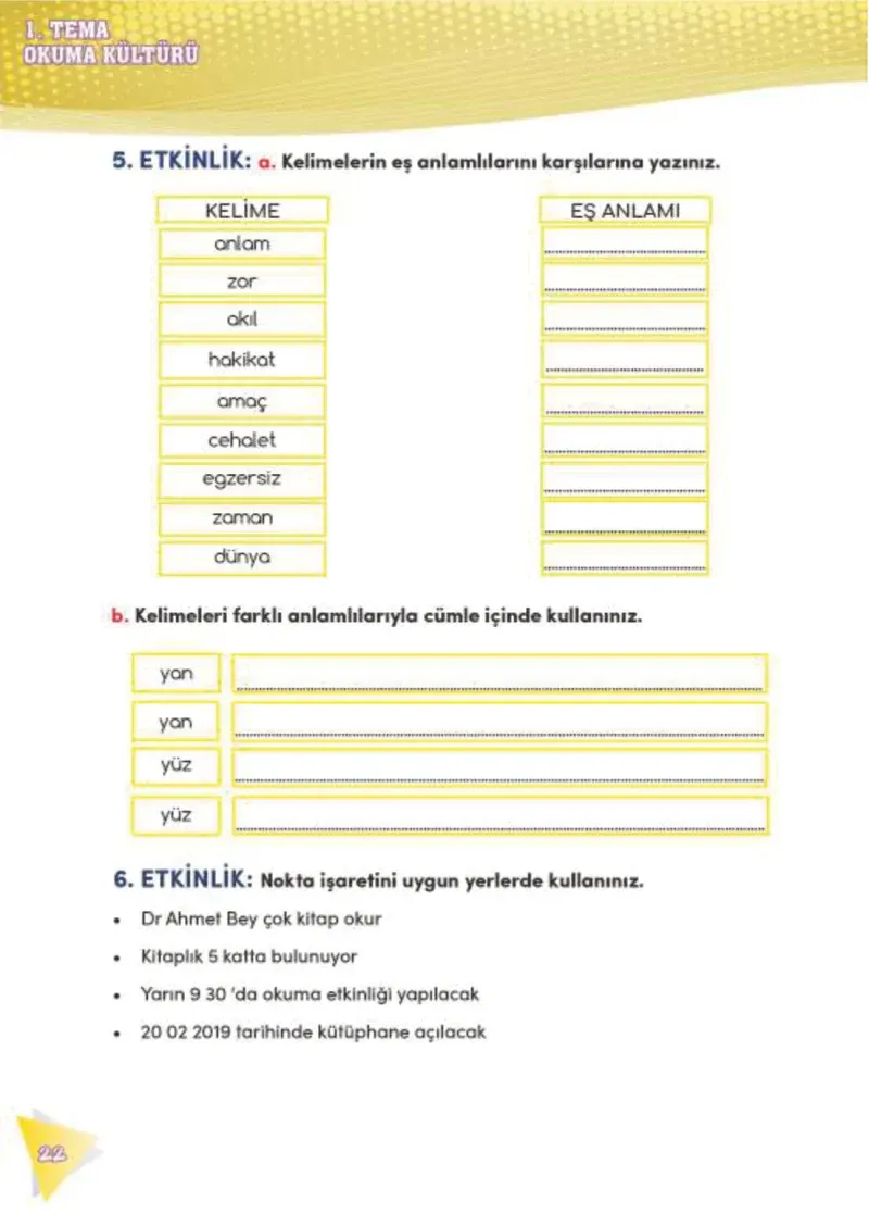 4. Sınıf Türkçe Ders Kitabı Cevapları Meb Yayınları 2 Sayfa 22