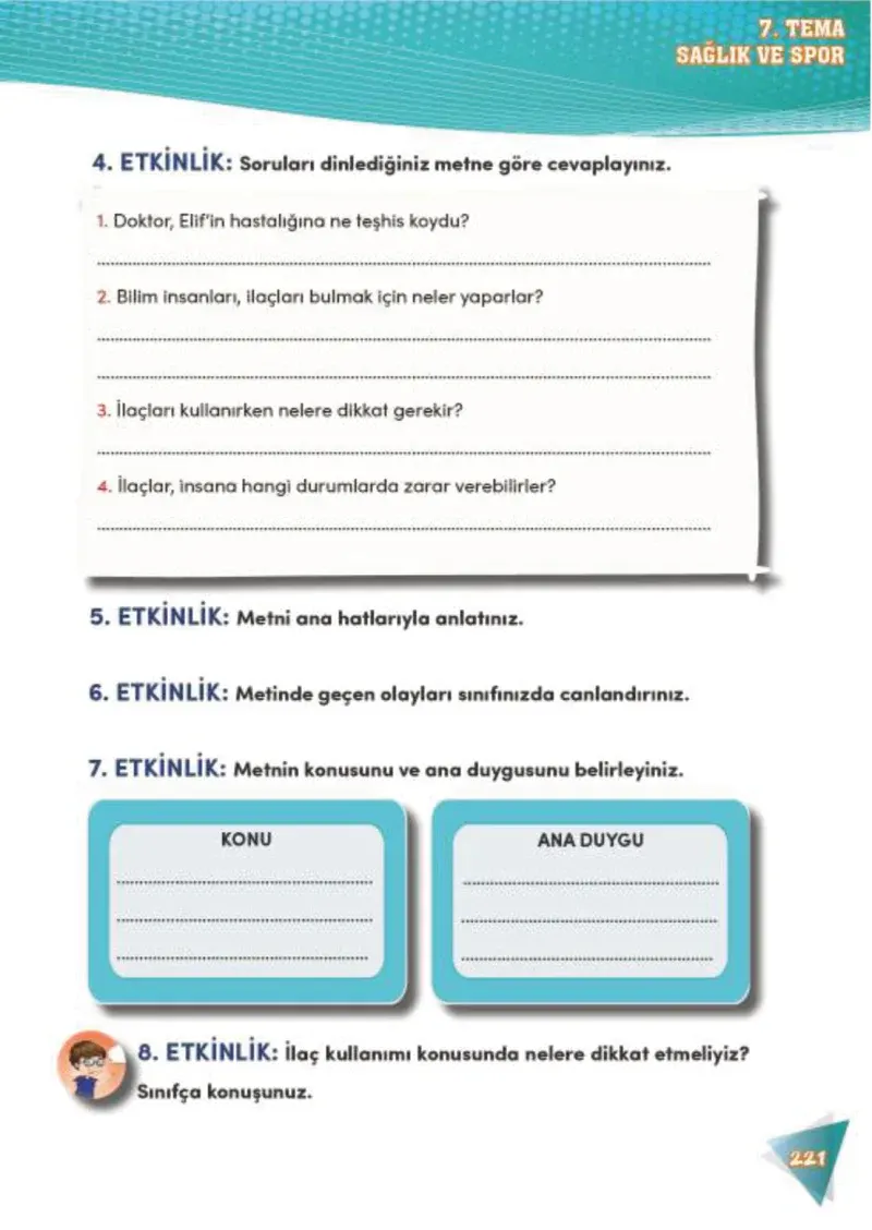 4. Sınıf Türkçe Ders Kitabı Cevapları Meb Yayınları 2 Sayfa 221