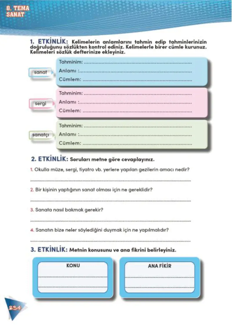 4. Sınıf Türkçe Ders Kitabı Cevapları Meb Yayınları 2 Sayfa 234