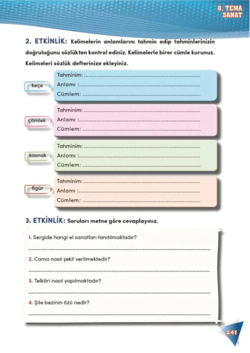 4. Sınıf Türkçe Ders Kitabı Cevapları Meb Yayınları 2 Sayfa 241
