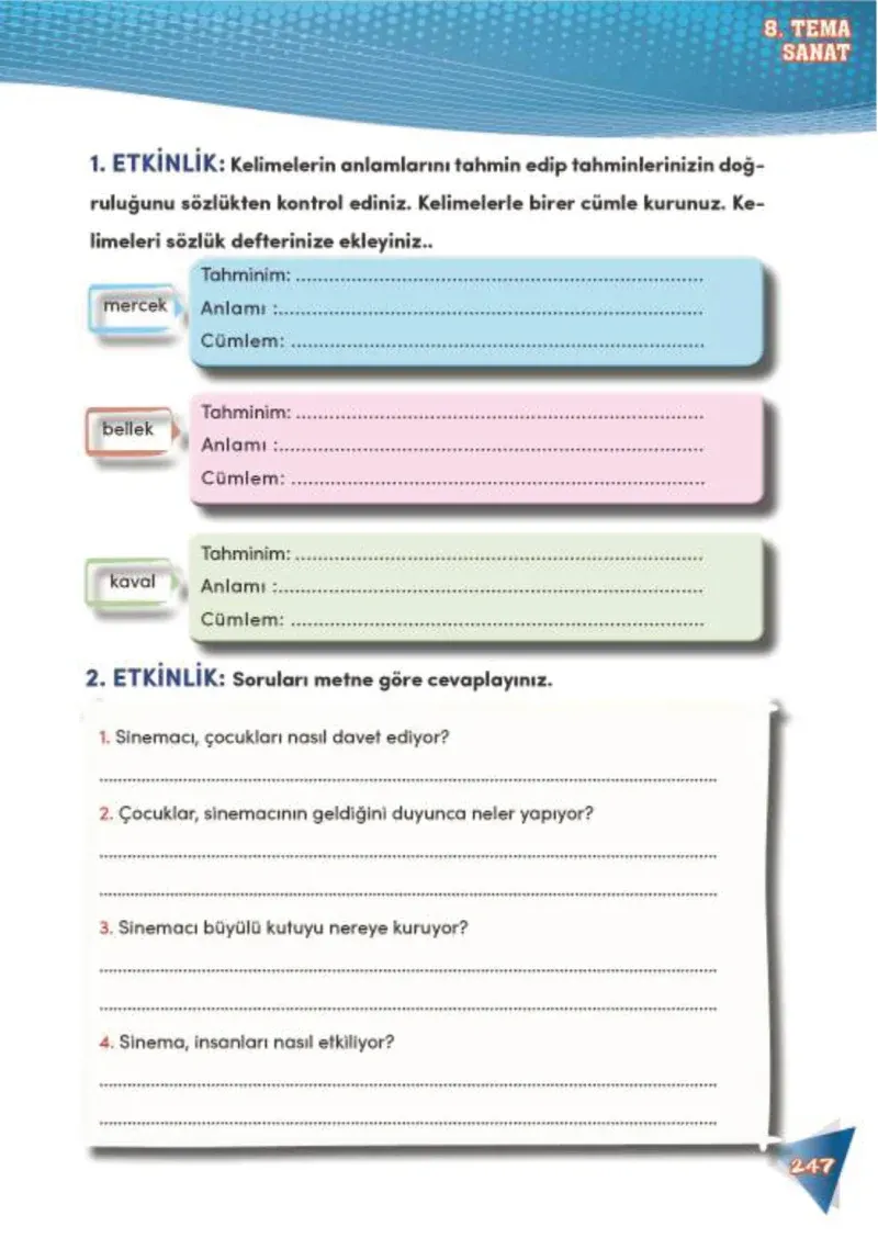4. Sınıf Türkçe Ders Kitabı Cevapları Meb Yayınları 2 Sayfa 247