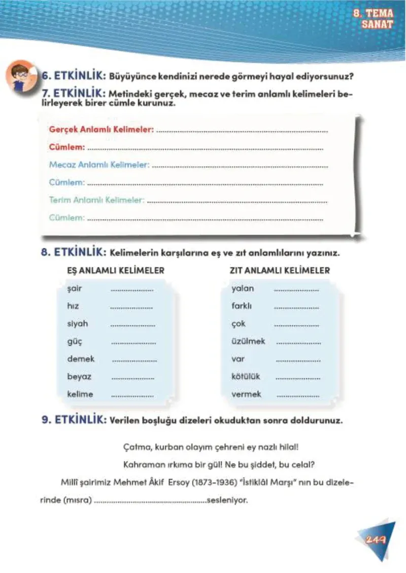 4. Sınıf Türkçe Ders Kitabı Cevapları Meb Yayınları 2 Sayfa 249