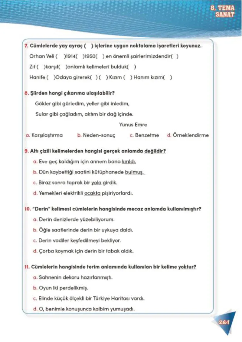 4. Sınıf Türkçe Ders Kitabı Cevapları Meb Yayınları 2 Sayfa 261