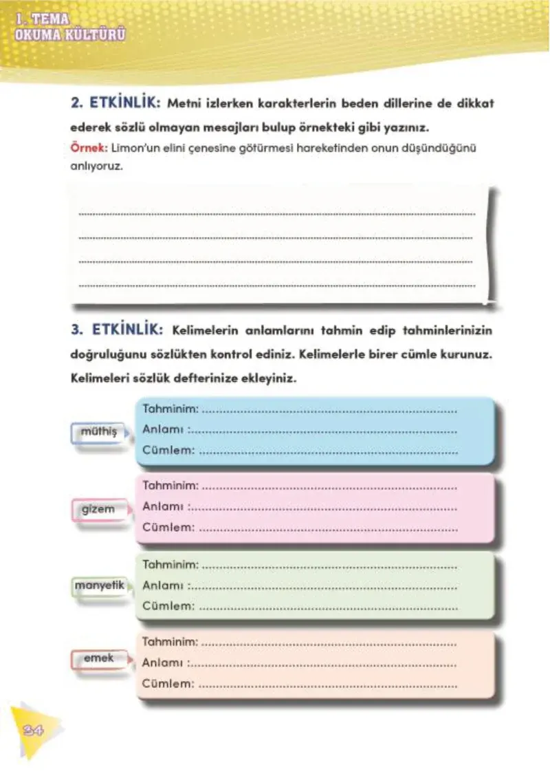 4. Sınıf Türkçe Ders Kitabı Cevapları Meb Yayınları 2 Sayfa 34