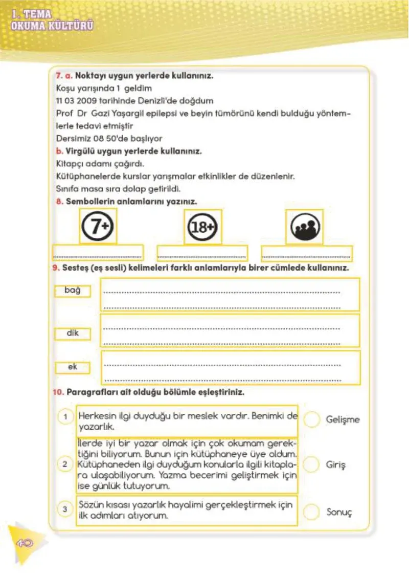 4. Sınıf Türkçe Ders Kitabı Cevapları Meb Yayınları 2 Sayfa 40