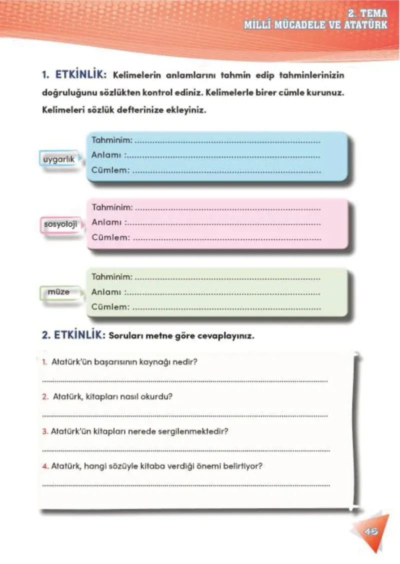 4. Sınıf Türkçe Ders Kitabı Cevapları Meb Yayınları 2 Sayfa 45