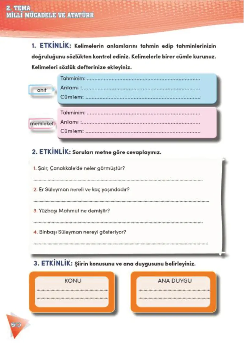 4. Sınıf Türkçe Ders Kitabı Cevapları Meb Yayınları 2 Sayfa 50