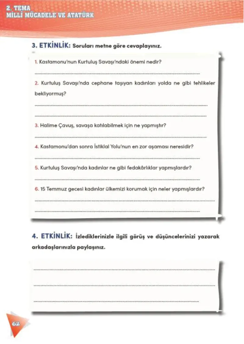 4. Sınıf Türkçe Ders Kitabı Cevapları Meb Yayınları 2 Sayfa 62