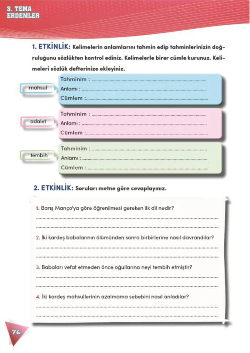 4. Sınıf Türkçe Ders Kitabı Cevapları Meb Yayınları 2 Sayfa 76