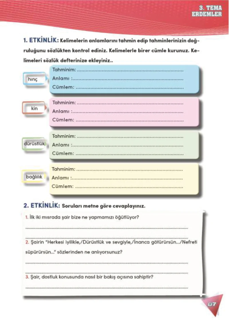 4. Sınıf Türkçe Ders Kitabı Cevapları Meb Yayınları 2 Sayfa 87