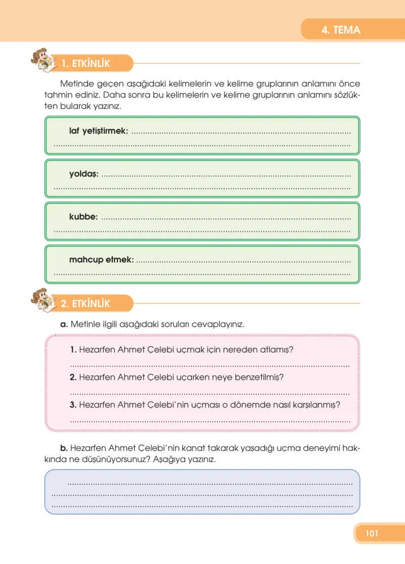 4. Sınıf Türkçe Ders Kitabı Cevapları Özgün Yayınları Sayfa 101