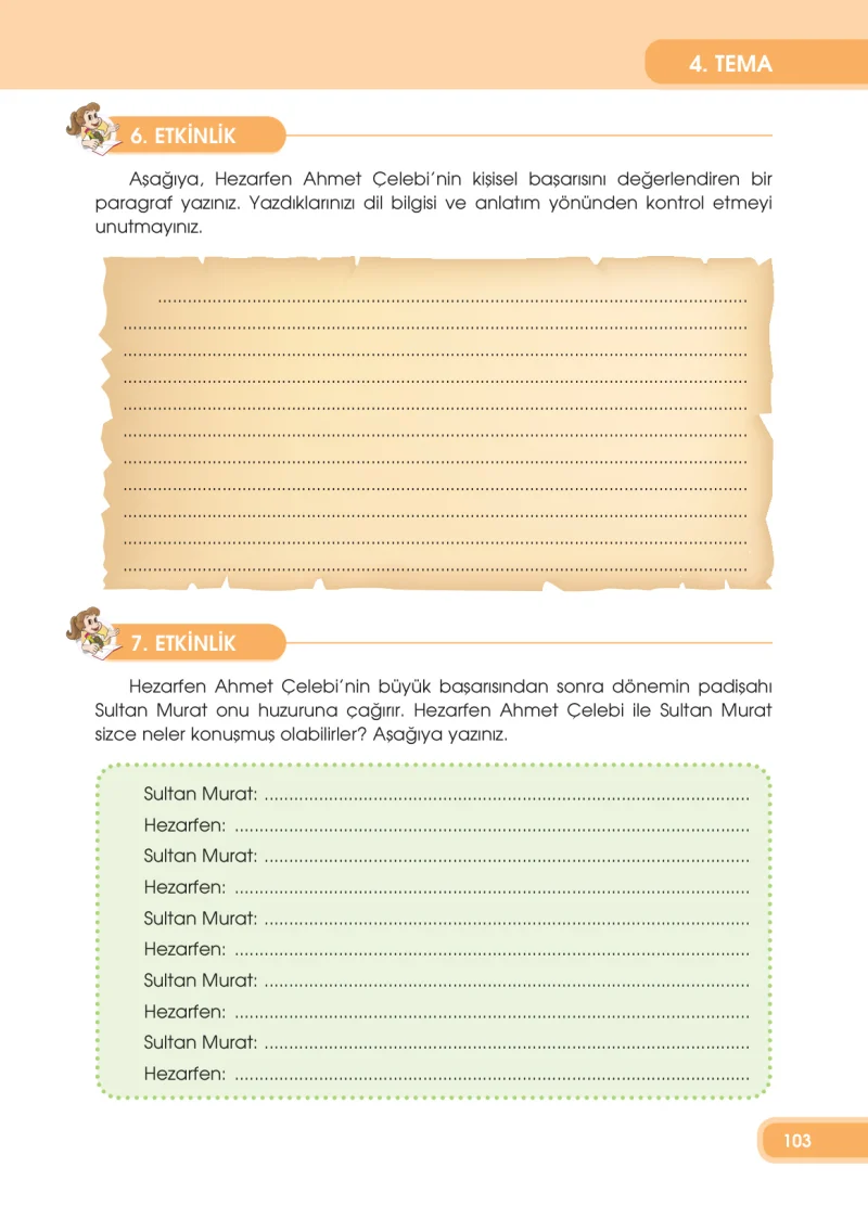 4. Sınıf Türkçe Ders Kitabı Cevapları Özgün Yayınları Sayfa 103