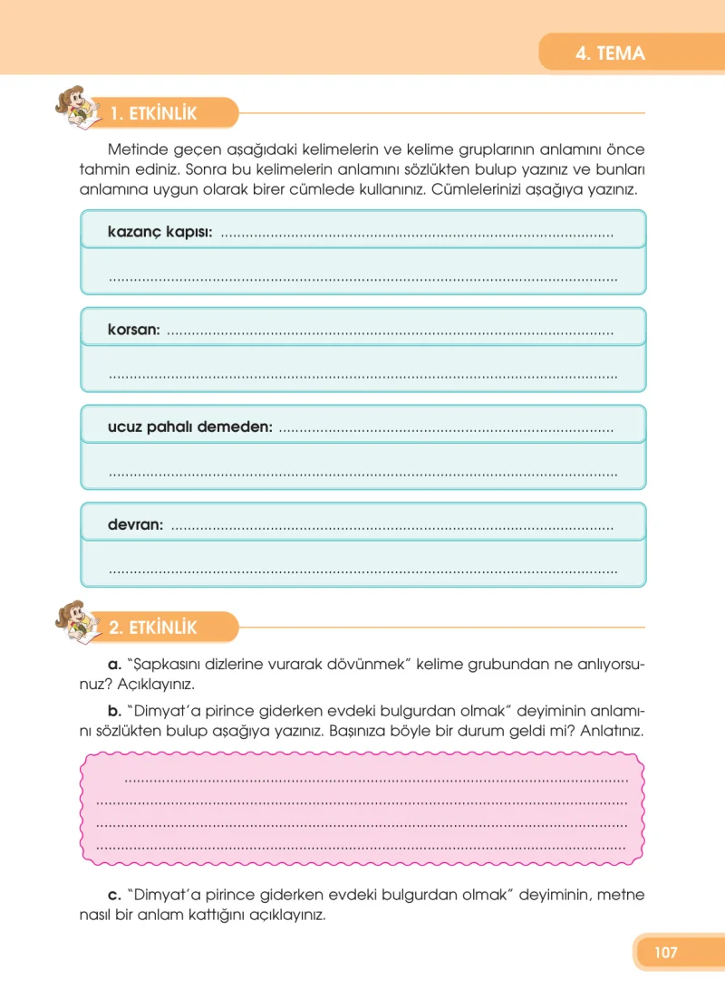 4. Sınıf Türkçe Ders Kitabı Cevapları Özgün Yayınları Sayfa 107