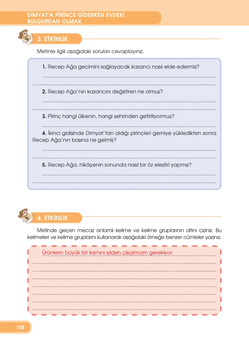 4. Sınıf Türkçe Ders Kitabı Cevapları Özgün Yayınları Sayfa 108