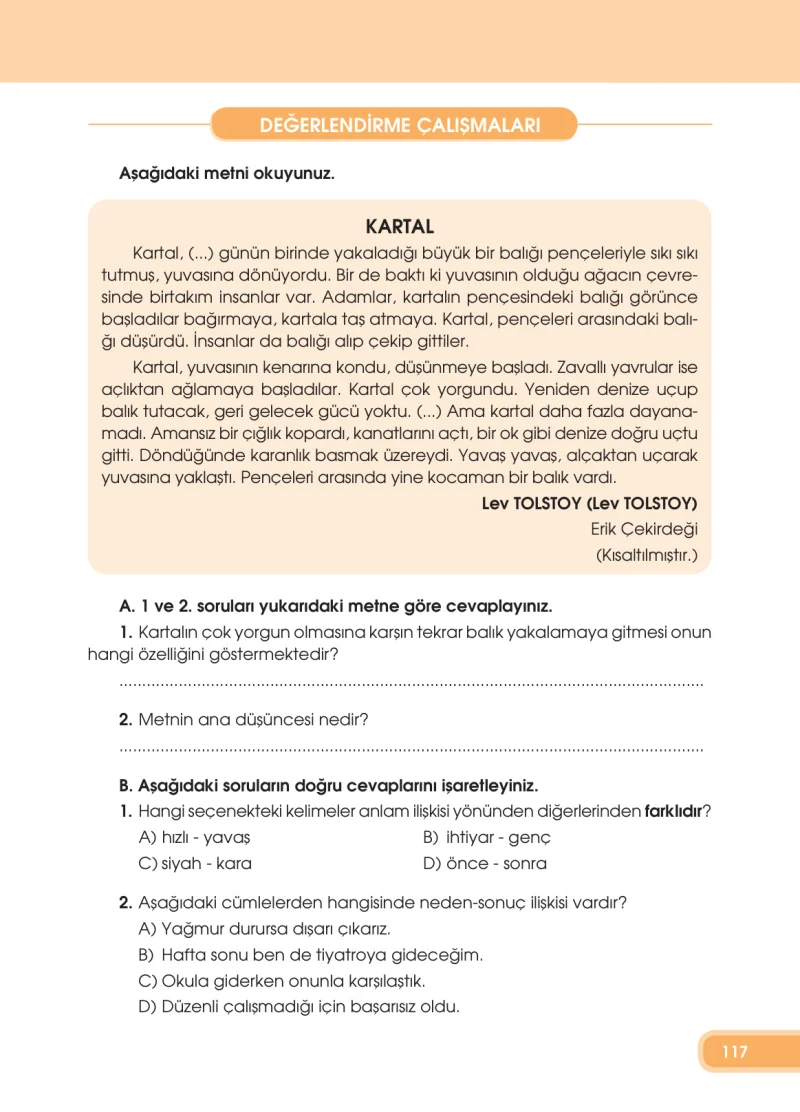 4. Sınıf Türkçe Ders Kitabı Cevapları Özgün Yayınları Sayfa 117