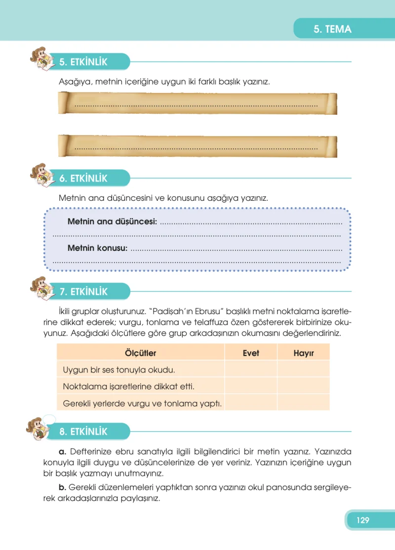 4. Sınıf Türkçe Ders Kitabı Cevapları Özgün Yayınları Sayfa 129