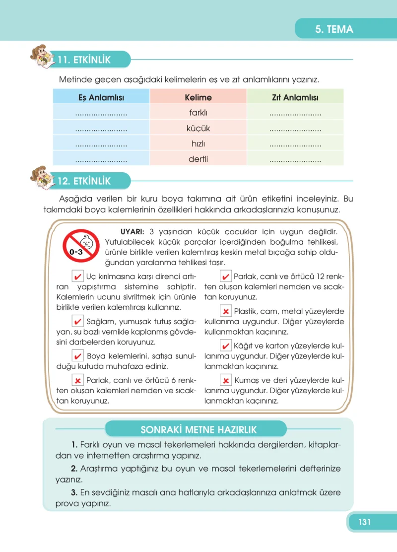4. Sınıf Türkçe Ders Kitabı Cevapları Özgün Yayınları Sayfa 131