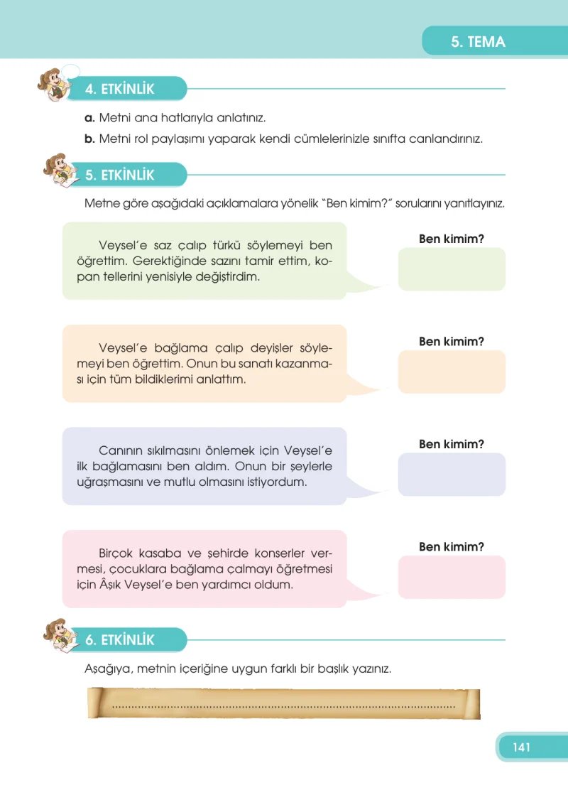 4. Sınıf Türkçe Ders Kitabı Cevapları Özgün Yayınları Sayfa 141