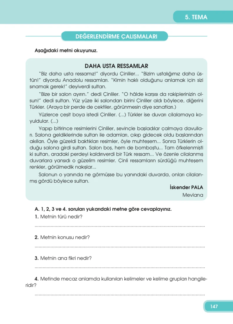 4. Sınıf Türkçe Ders Kitabı Cevapları Özgün Yayınları Sayfa 147