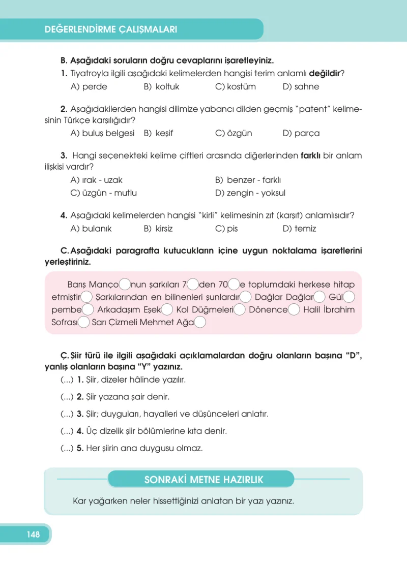 4. Sınıf Türkçe Ders Kitabı Cevapları Özgün Yayınları Sayfa 148