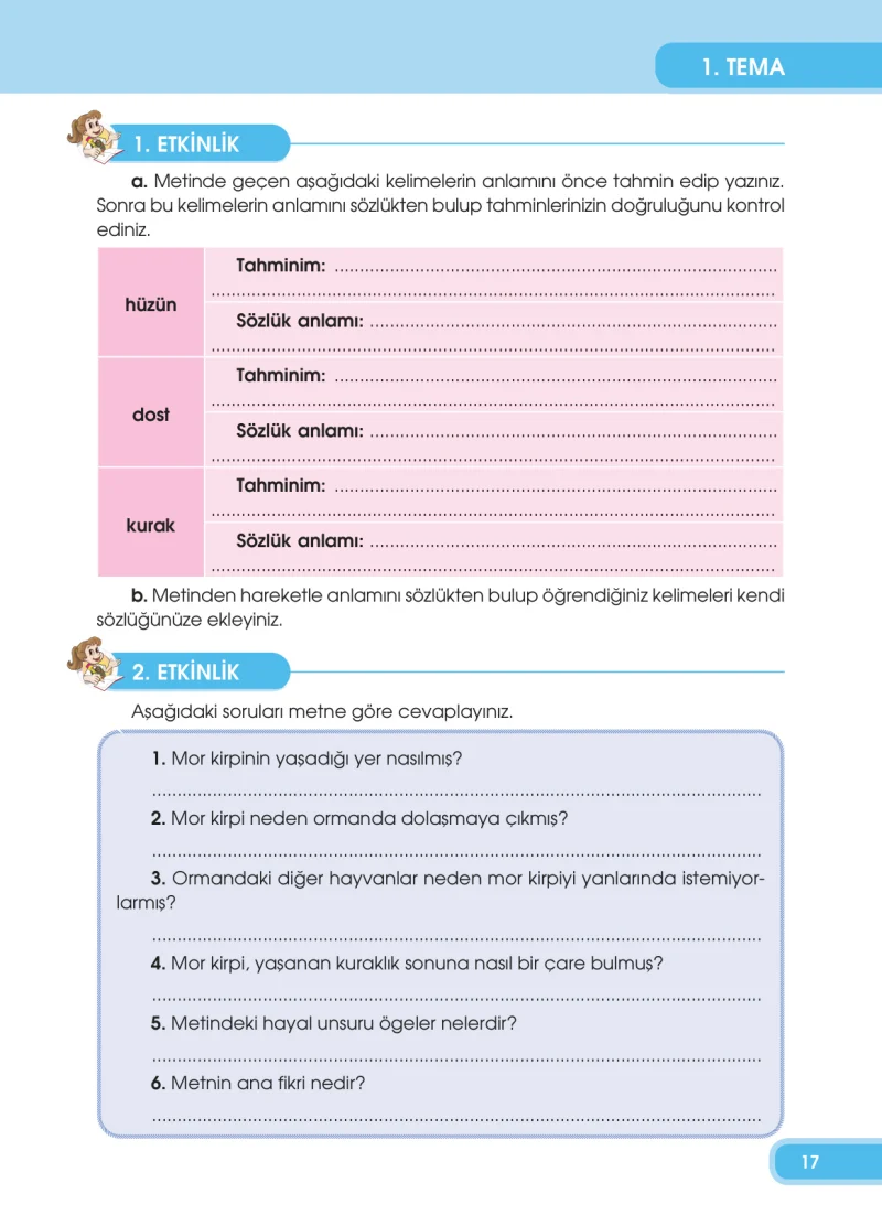 4. Sınıf Türkçe Ders Kitabı Cevapları Özgün Yayınları Sayfa 17