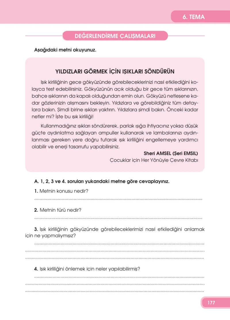 4. Sınıf Türkçe Ders Kitabı Cevapları Özgün Yayınları Sayfa 177