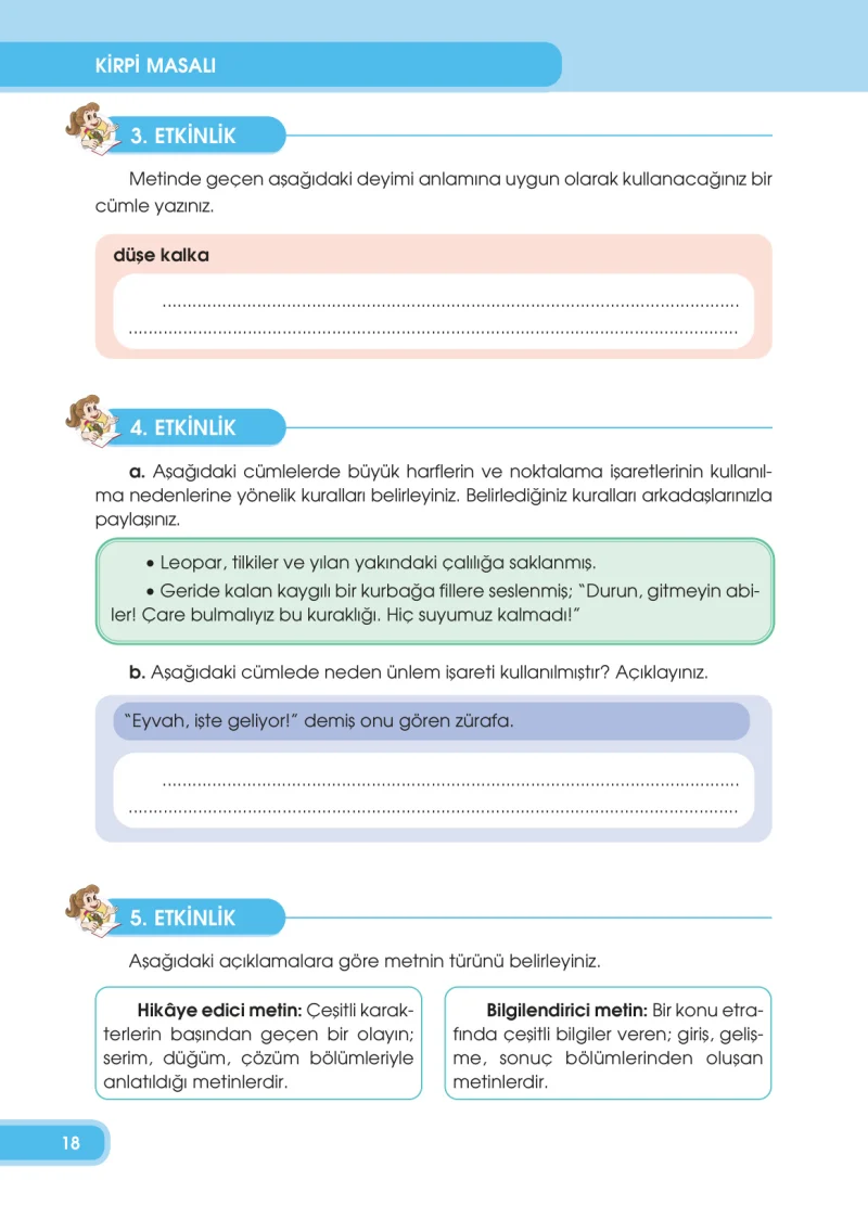 4. Sınıf Türkçe Ders Kitabı Cevapları Özgün Yayınları Sayfa 18