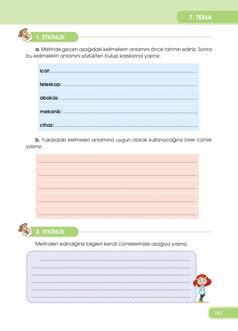 4. Sınıf Türkçe Ders Kitabı Cevapları Özgün Yayınları Sayfa 181
