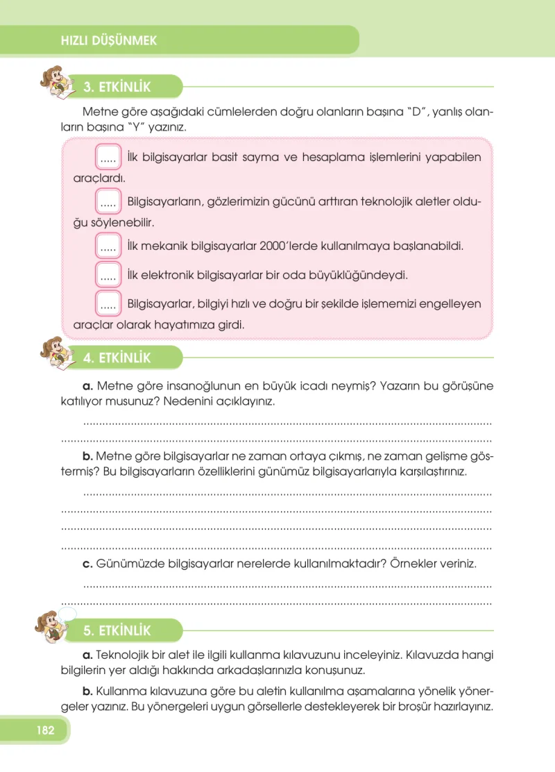 4. Sınıf Türkçe Ders Kitabı Cevapları Özgün Yayınları Sayfa 182