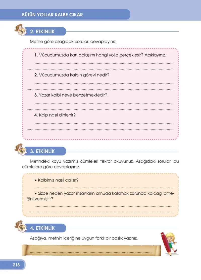 4. Sınıf Türkçe Ders Kitabı Cevapları Özgün Yayınları Sayfa 218