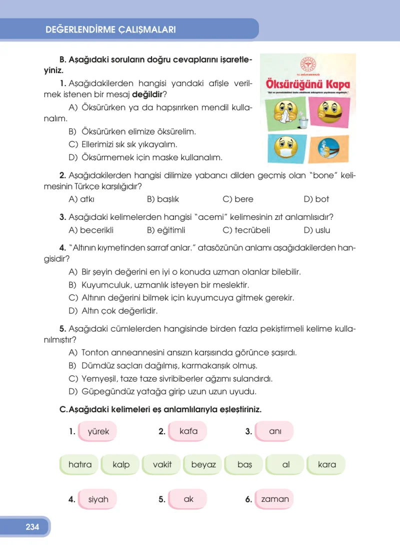 4. Sınıf Türkçe Ders Kitabı Cevapları Özgün Yayınları Sayfa 234