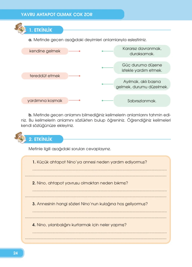 4. Sınıf Türkçe Ders Kitabı Cevapları Özgün Yayınları Sayfa 24
