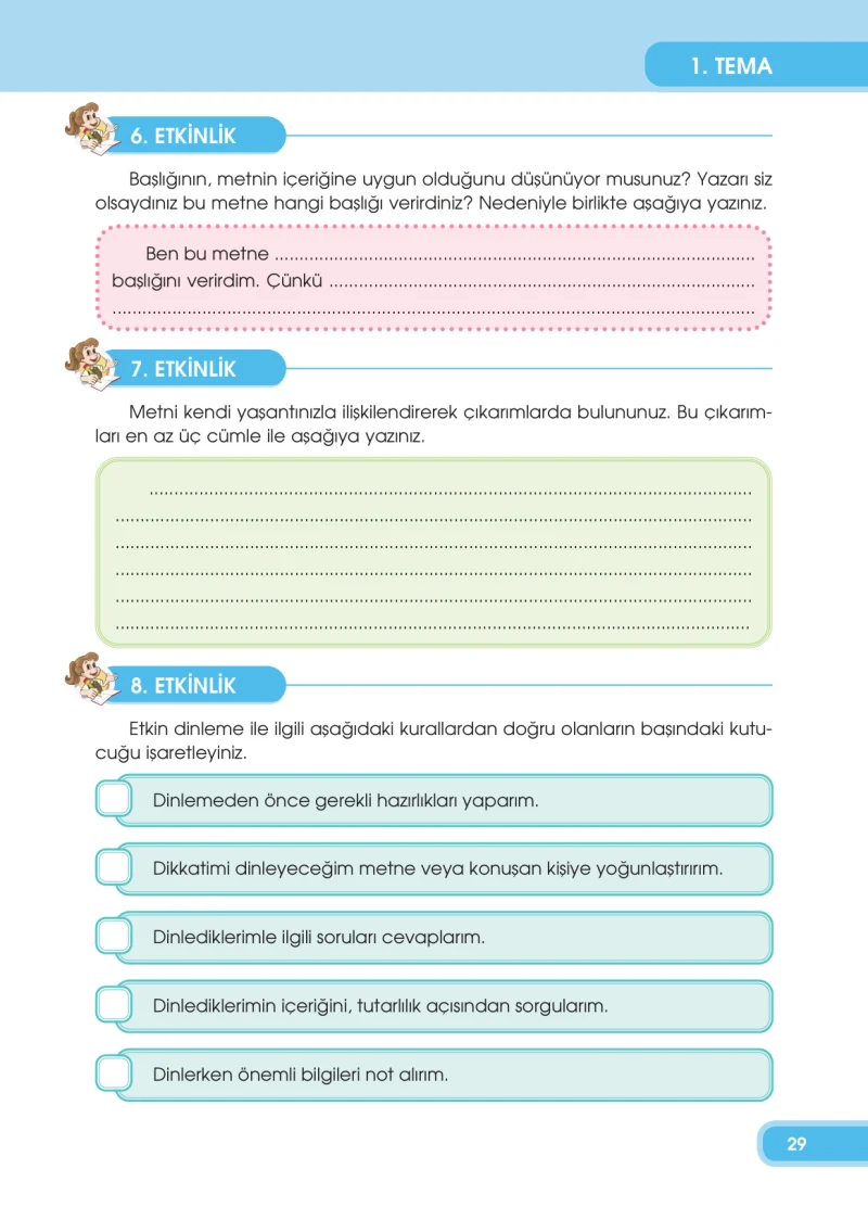 4. Sınıf Türkçe Ders Kitabı Cevapları Özgün Yayınları Sayfa 29
