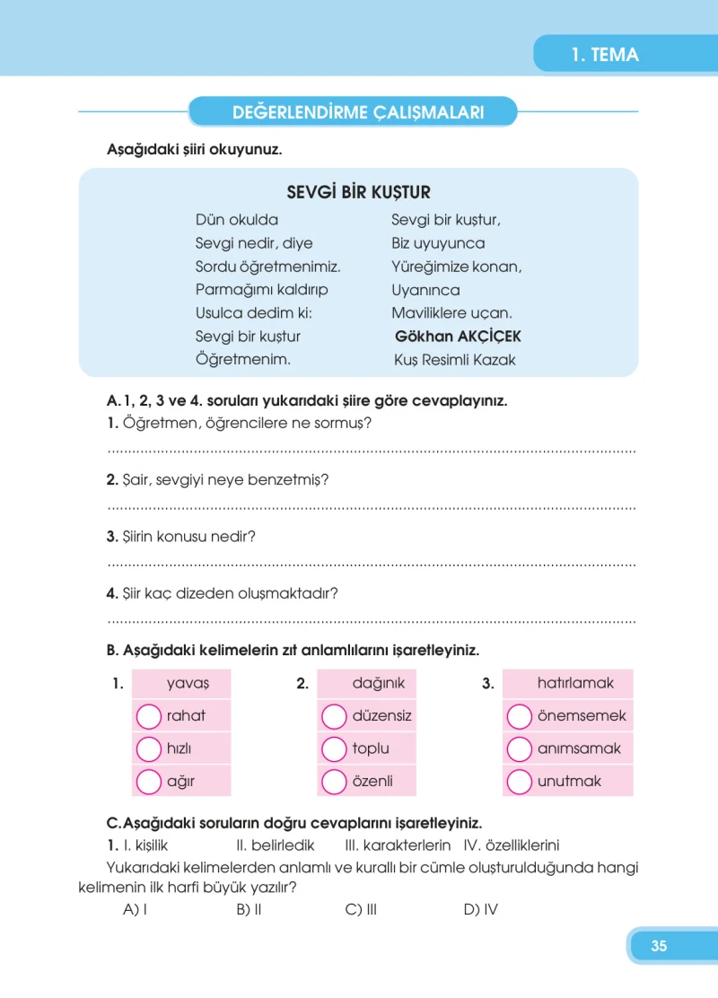 4. Sınıf Türkçe Ders Kitabı Cevapları Özgün Yayınları Sayfa 35