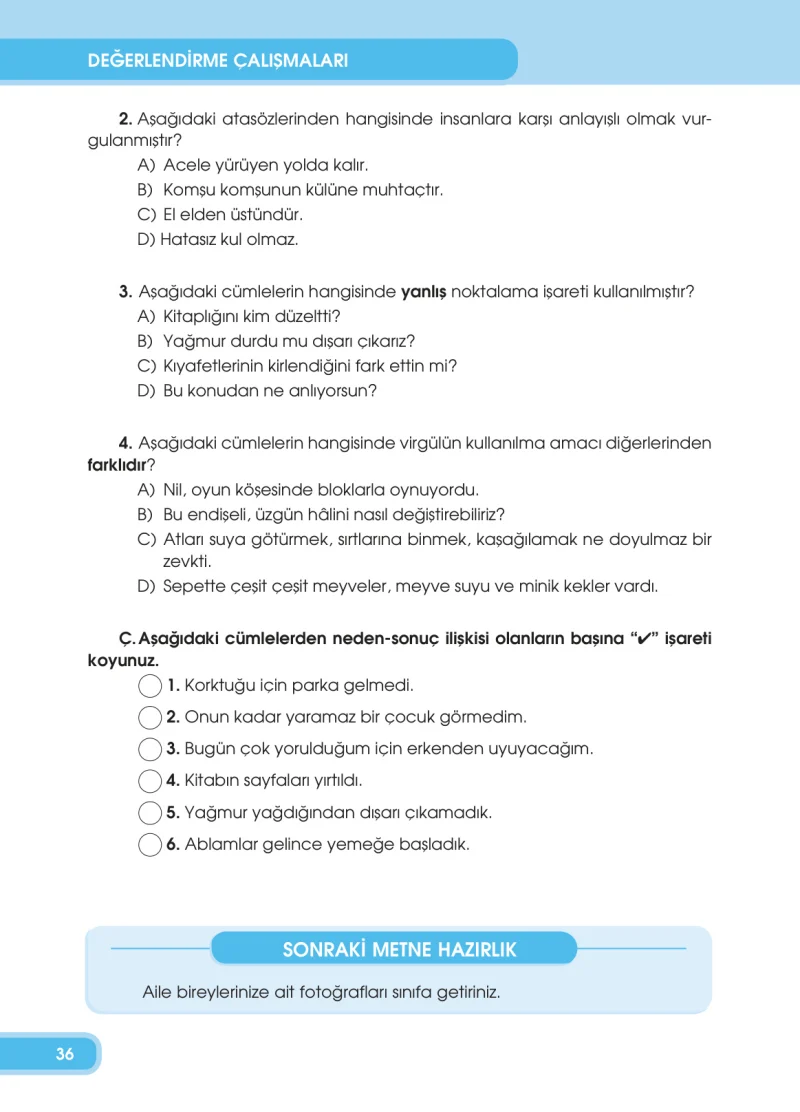 4. Sınıf Türkçe Ders Kitabı Cevapları Özgün Yayınları Sayfa 36