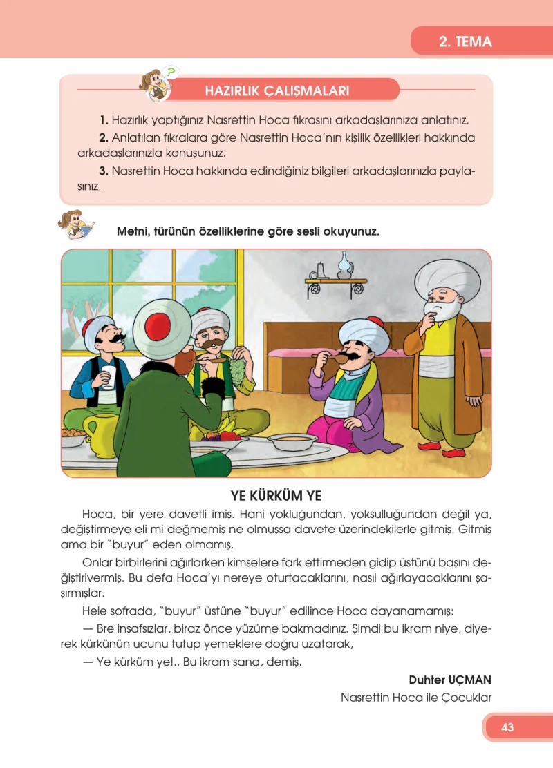 4. Sınıf Türkçe Ders Kitabı Cevapları Özgün Yayınları Sayfa 43