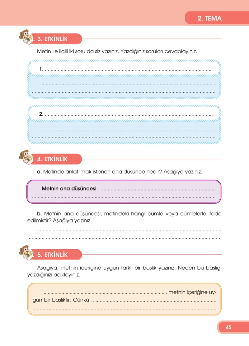 4. Sınıf Türkçe Ders Kitabı Cevapları Özgün Yayınları Sayfa 45