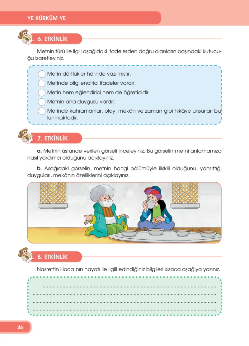 4. Sınıf Türkçe Ders Kitabı Cevapları Özgün Yayınları Sayfa 46