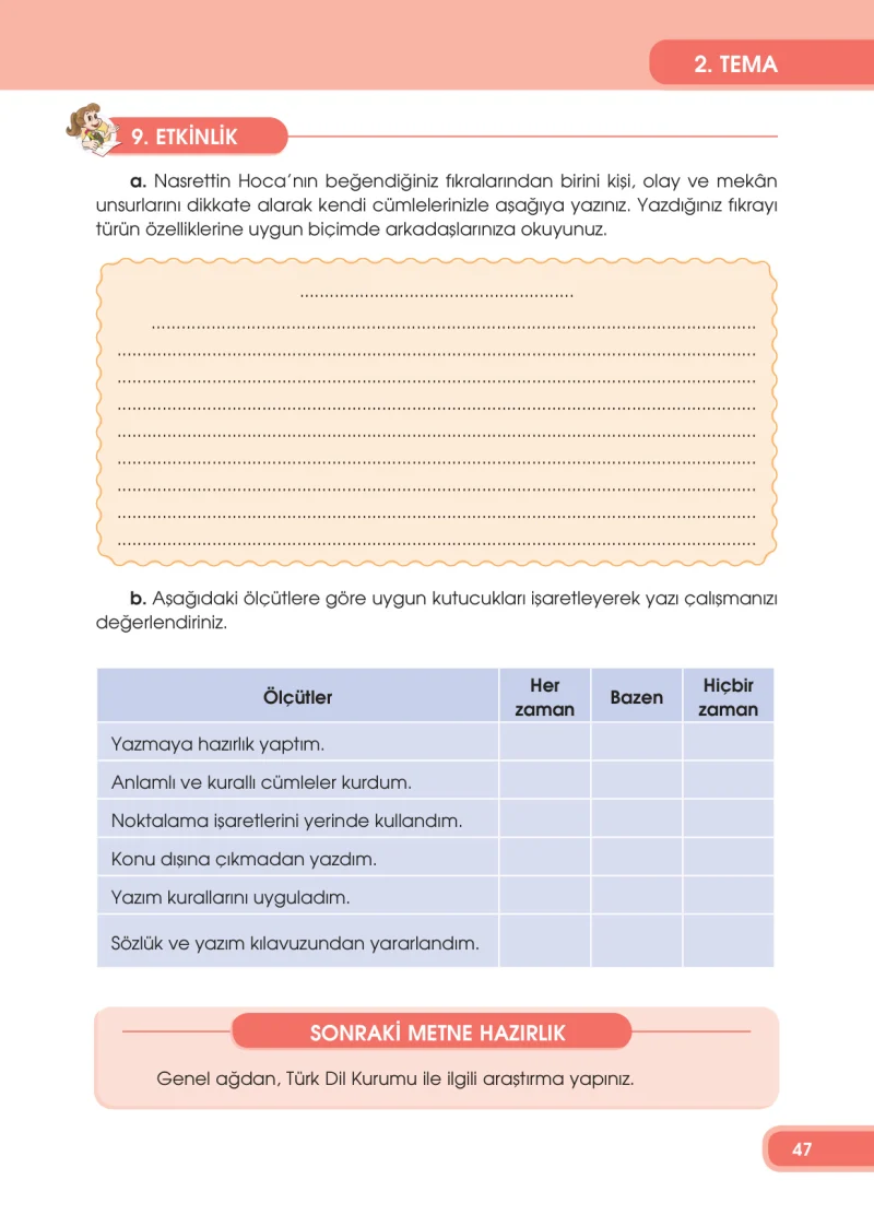 4. Sınıf Türkçe Ders Kitabı Cevapları Özgün Yayınları Sayfa 47