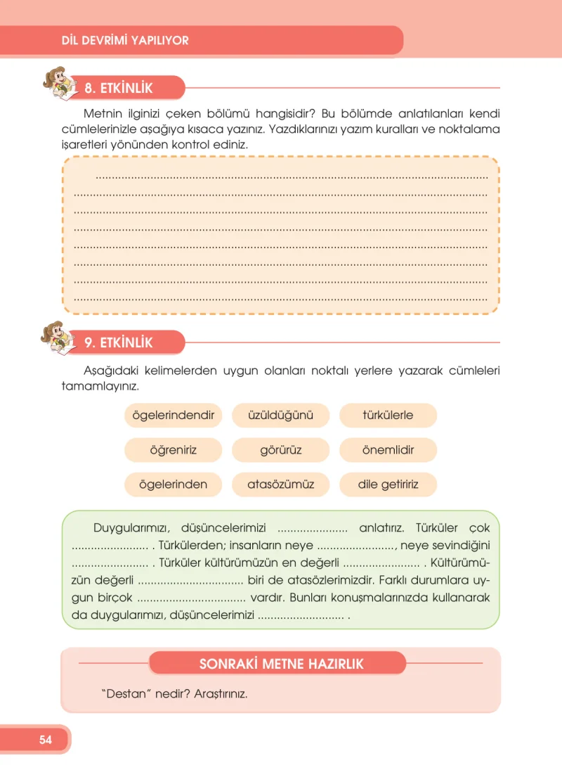 4. Sınıf Türkçe Ders Kitabı Cevapları Özgün Yayınları Sayfa 54