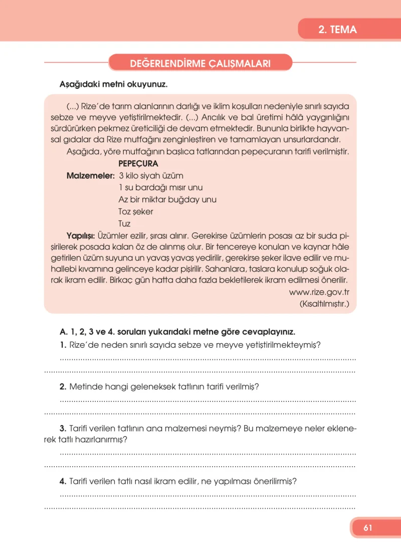 4. Sınıf Türkçe Ders Kitabı Cevapları Özgün Yayınları Sayfa 61