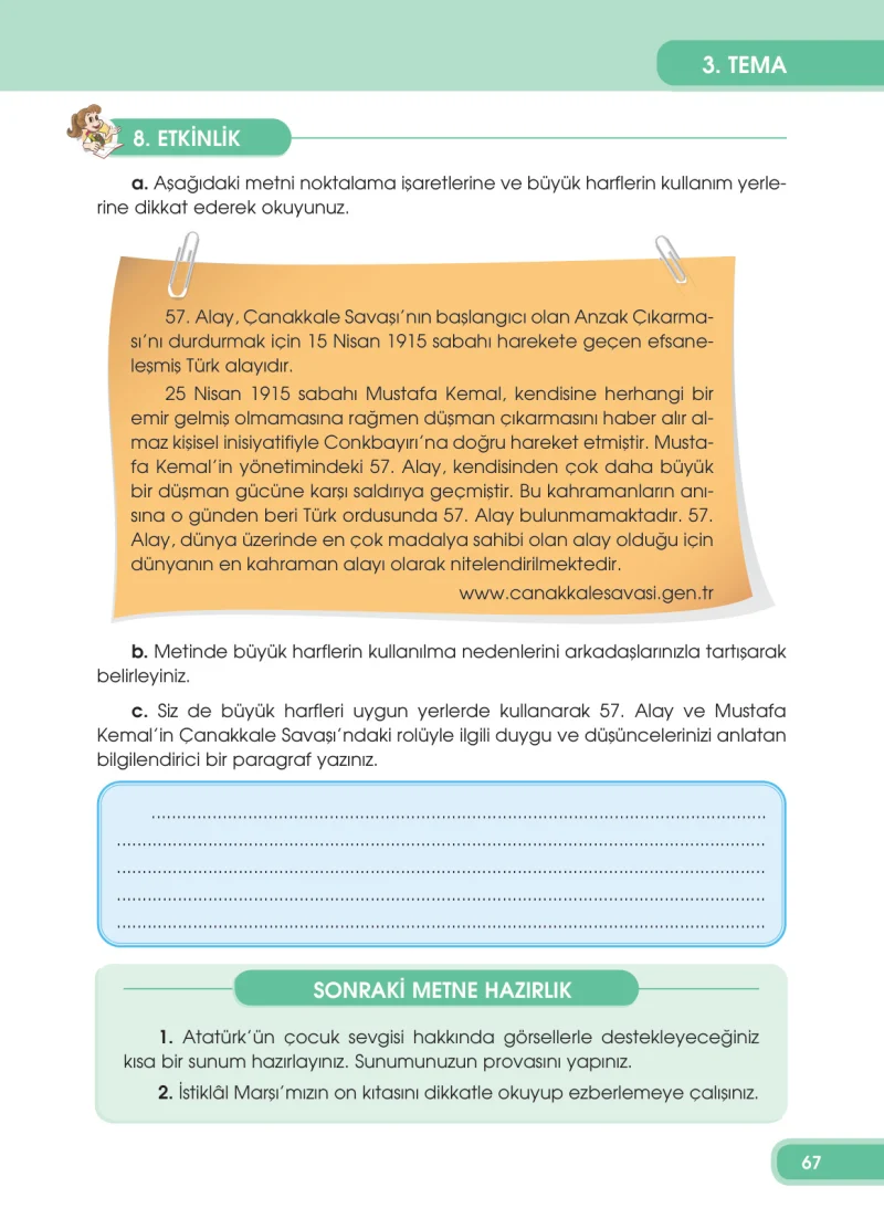 4. Sınıf Türkçe Ders Kitabı Cevapları Özgün Yayınları Sayfa 67